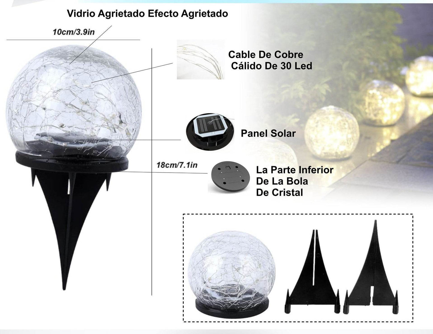 Foco Solar Para Jardín Efecto Agrietado - Multishop Chile E.I.R.L